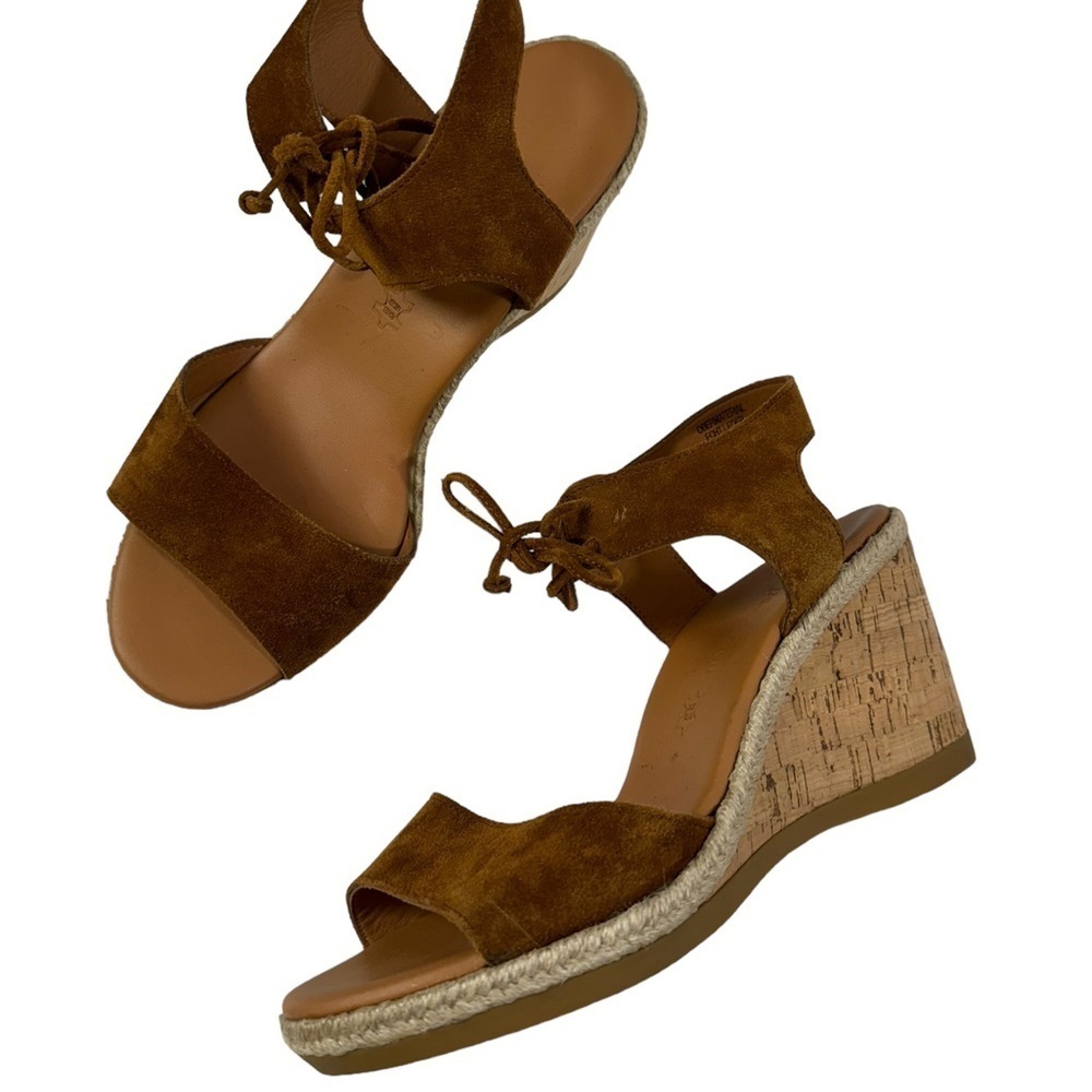 Paul Green Womens Heels Shoes Espadrille Wedge Brown Leather Open Toe Size 6.5